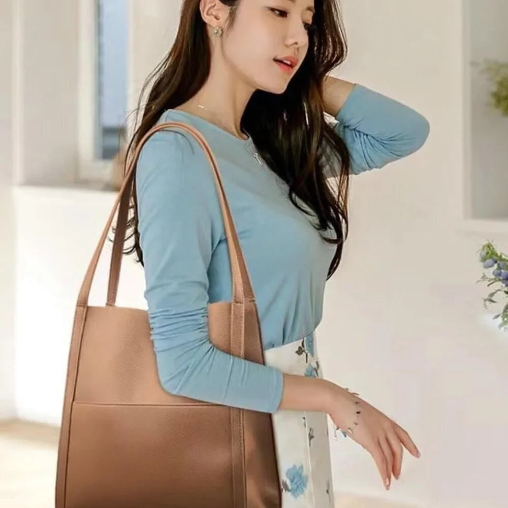 Vegan Leather Tote Bag Women Large Capacity Shoulder Purse Organizer
